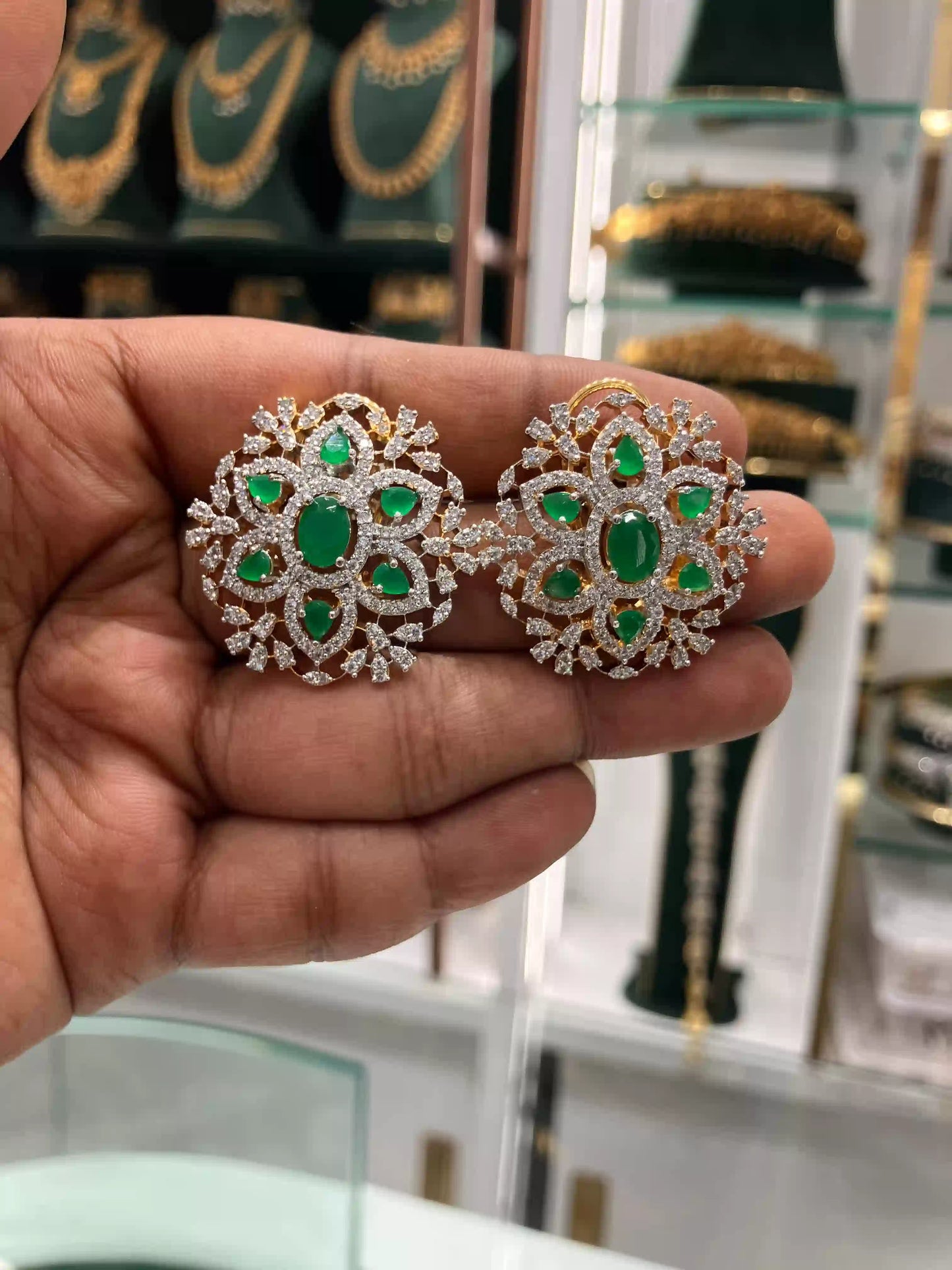 Emerald Green CZ Stud Earrings – Gold Plated