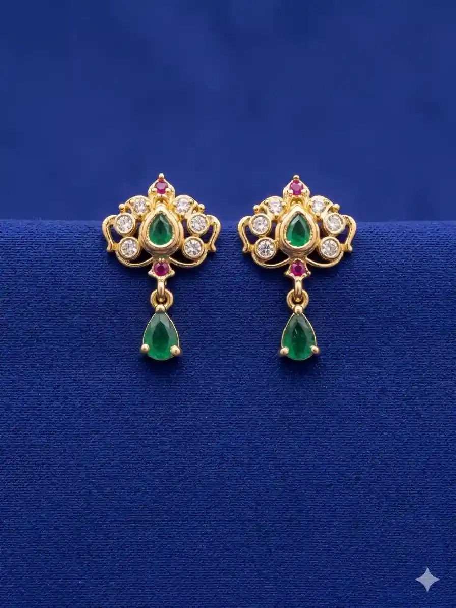 Ruby Flower Stud Earrings – Gold Plated with CZ Diamonds