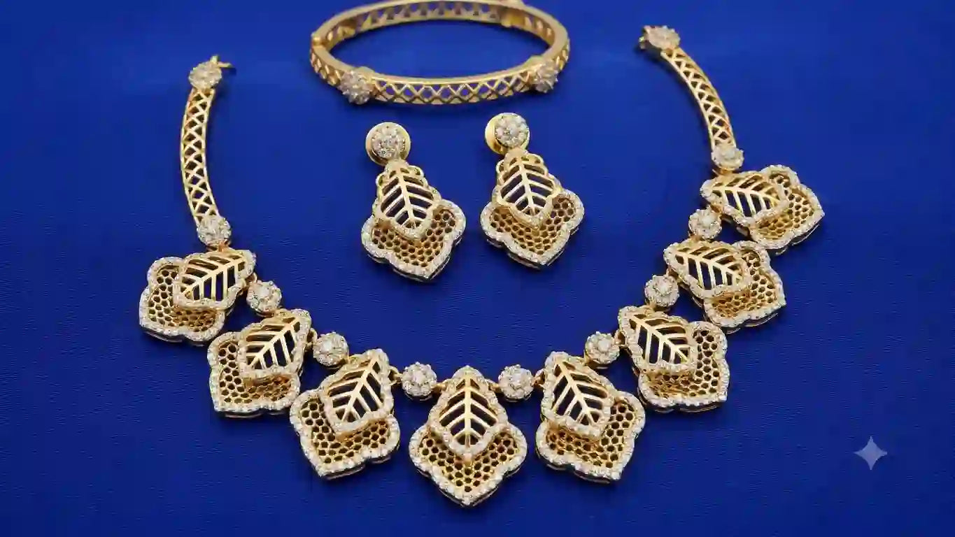 Gold Plated Leaf & Floral Jewellery Set