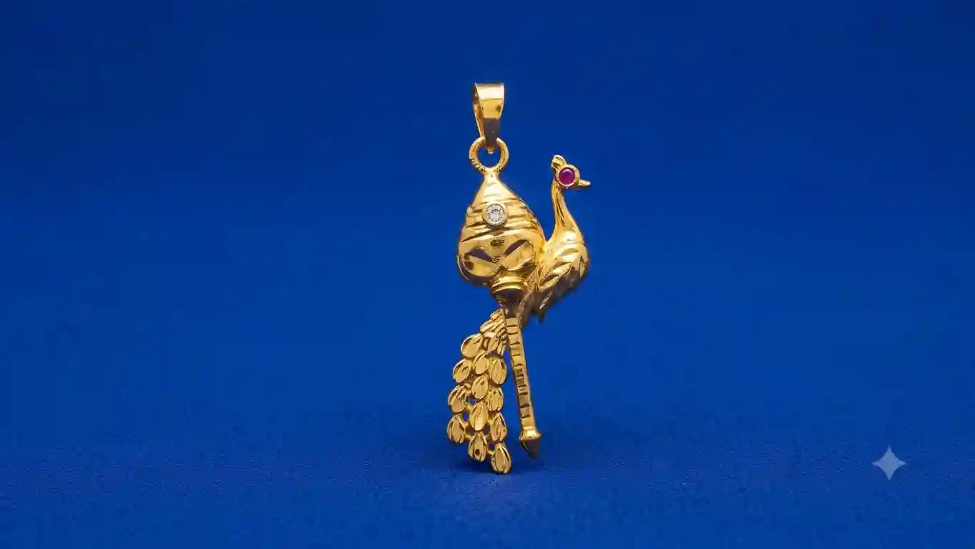 Gold Peacock Pendant with Ruby & Diamond Accents