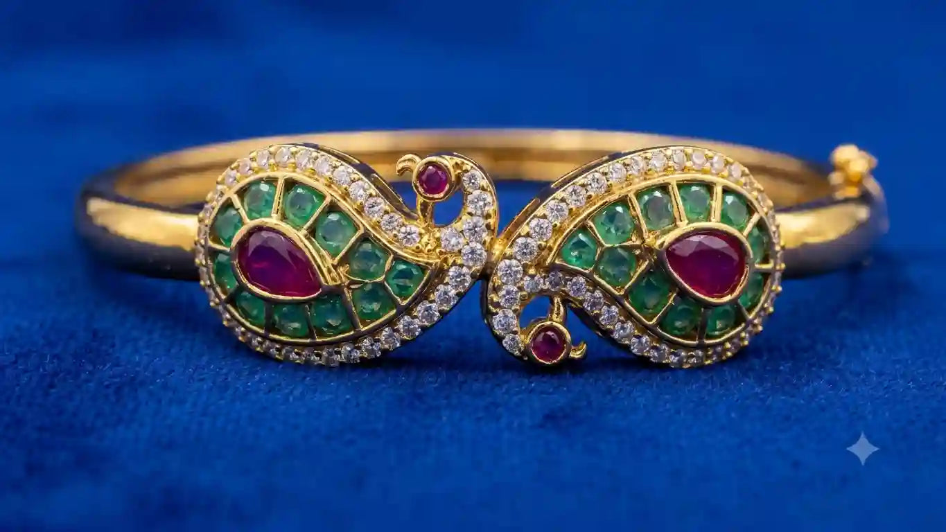Peacock Emerald Ruby Gold Bangle