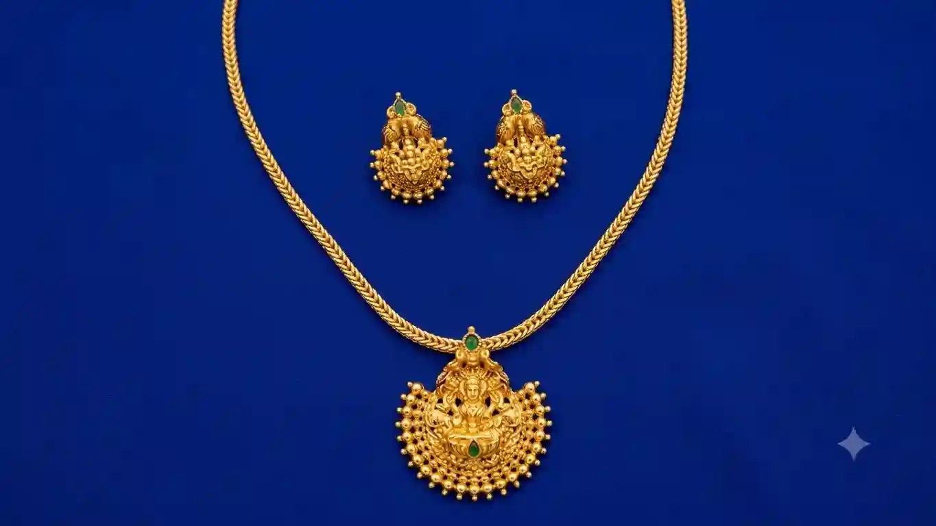 Lakshmi Temple Necklace Set with Earrings – Gold Plated