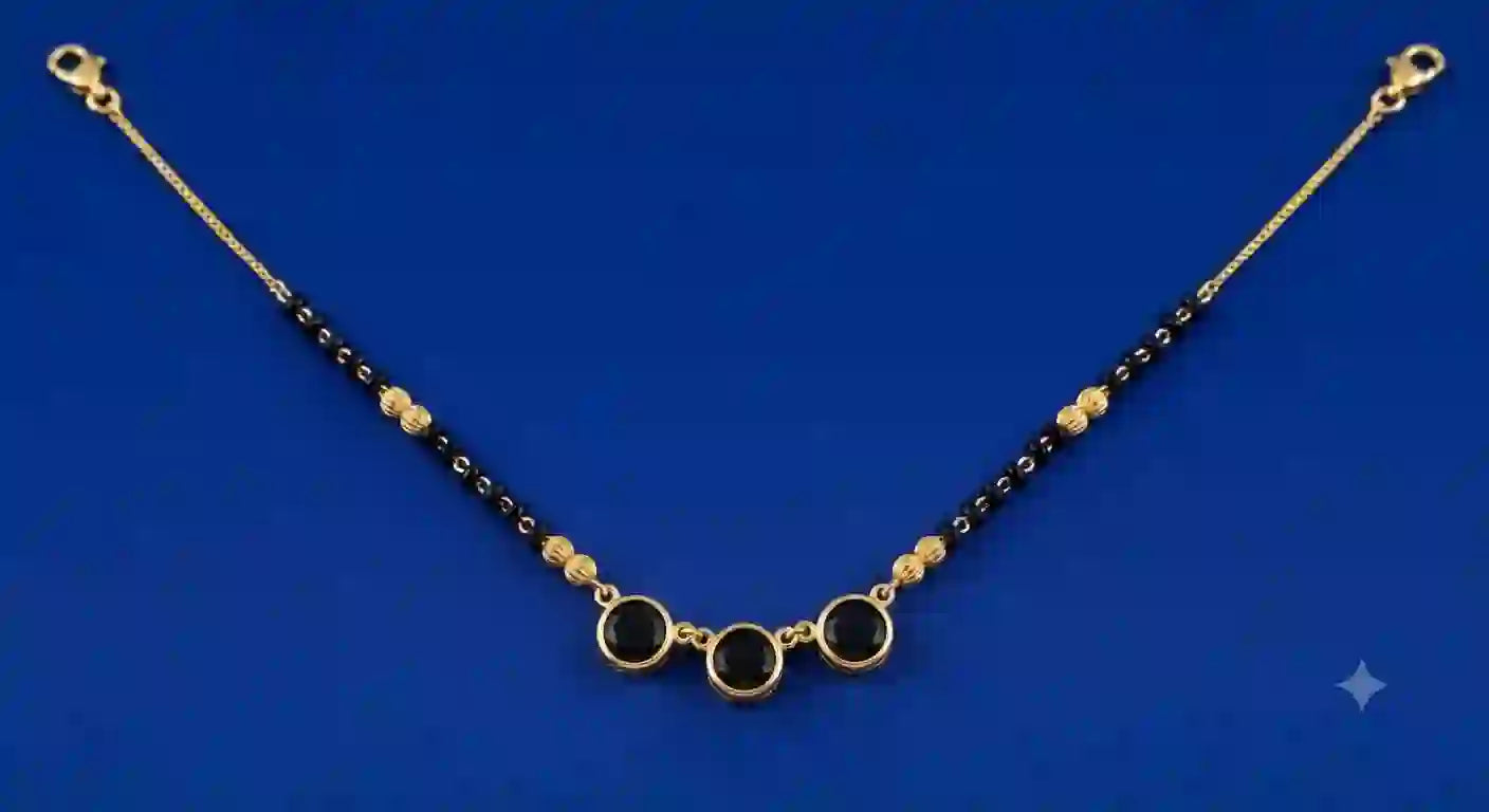 Triple Stone Mangalsutra Bracelet with black beads and gold disc beads