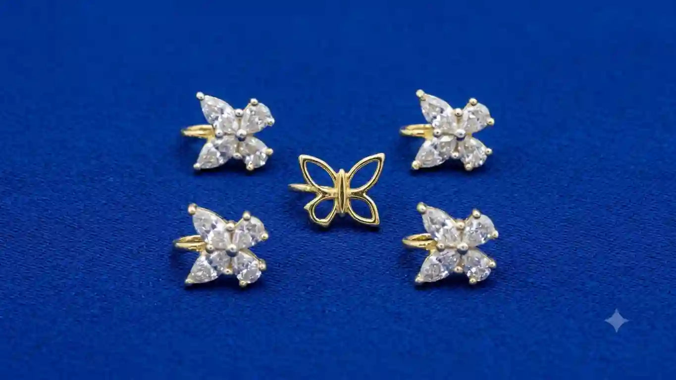Gold Plated CZ Butterfly Hair Pin Set (Pack of 5)