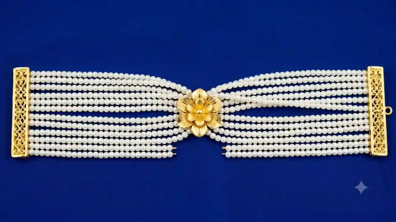 Multi-Strand Pearl Bracelet with Gold Floral Clasp