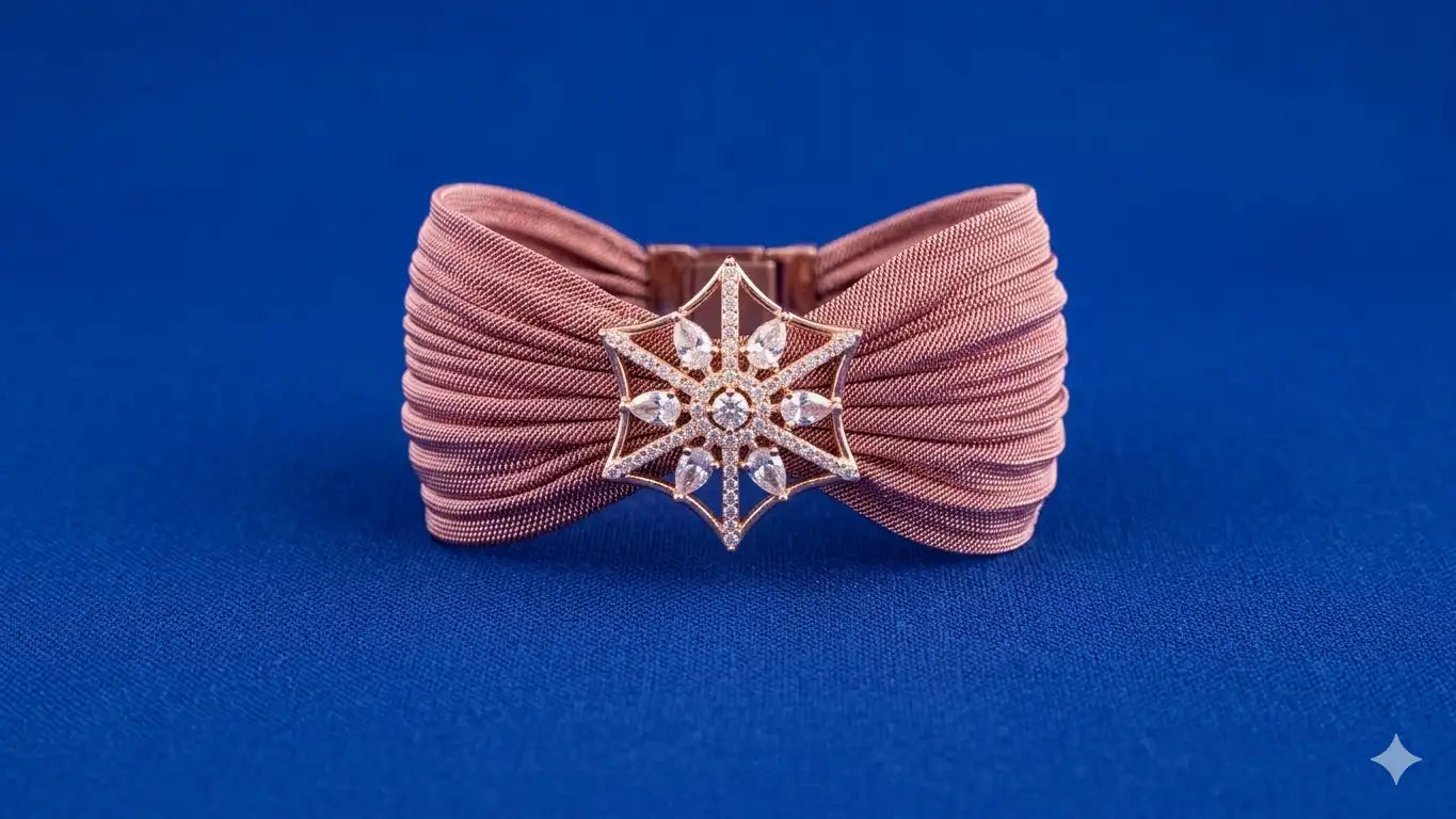 KIORAH Women Geometric Rose Gold Plated Mesh Bracelet ( Silver)