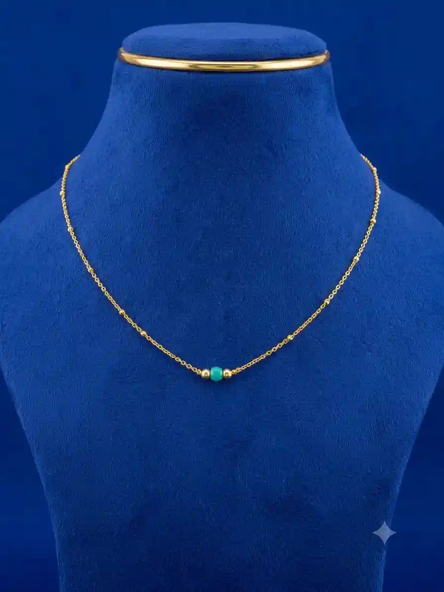 Gold Plated Turquoise Bead Satellite Chain Necklace