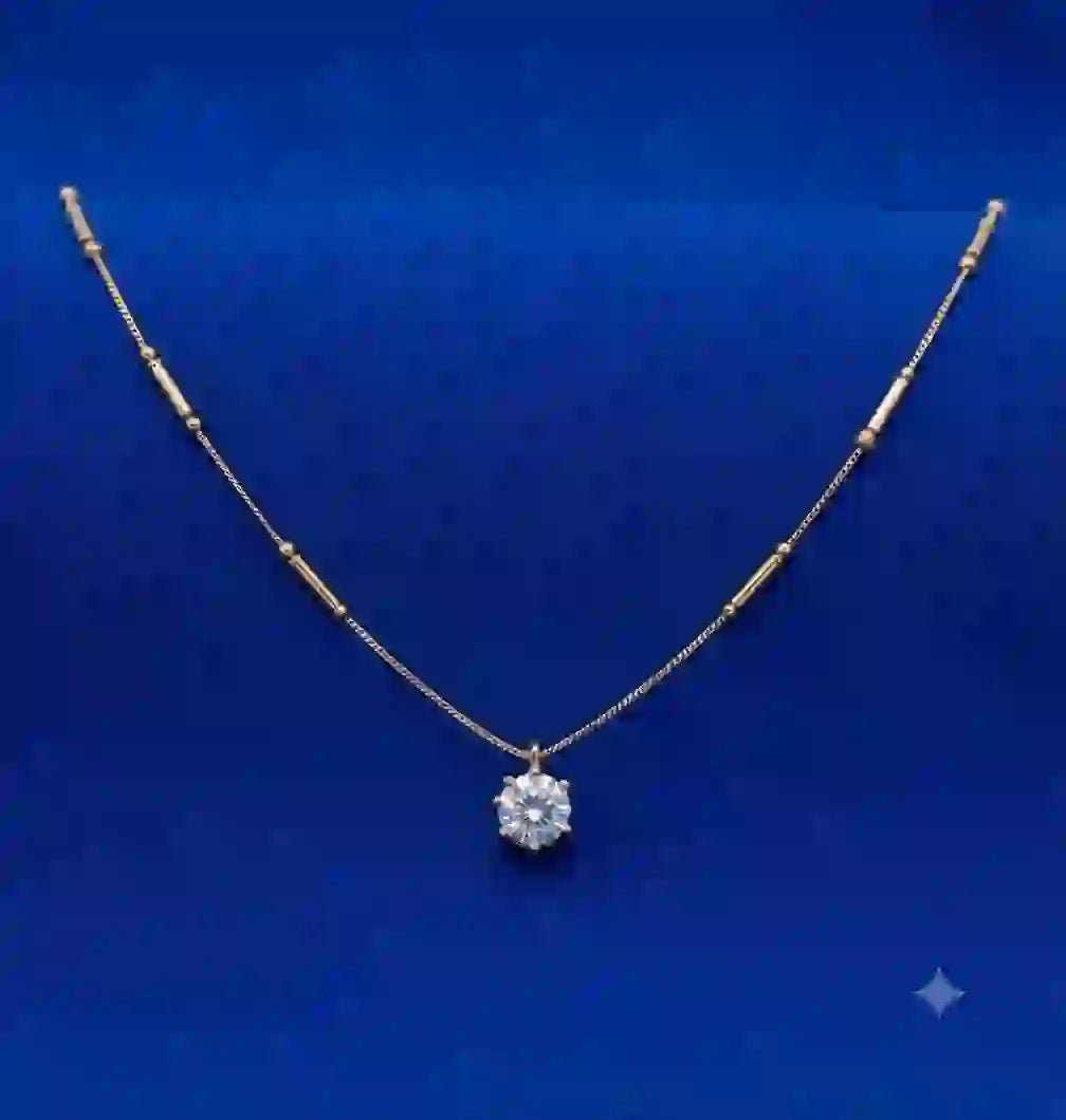 Diamond Solitaire Pendant Necklace on blue velvet background