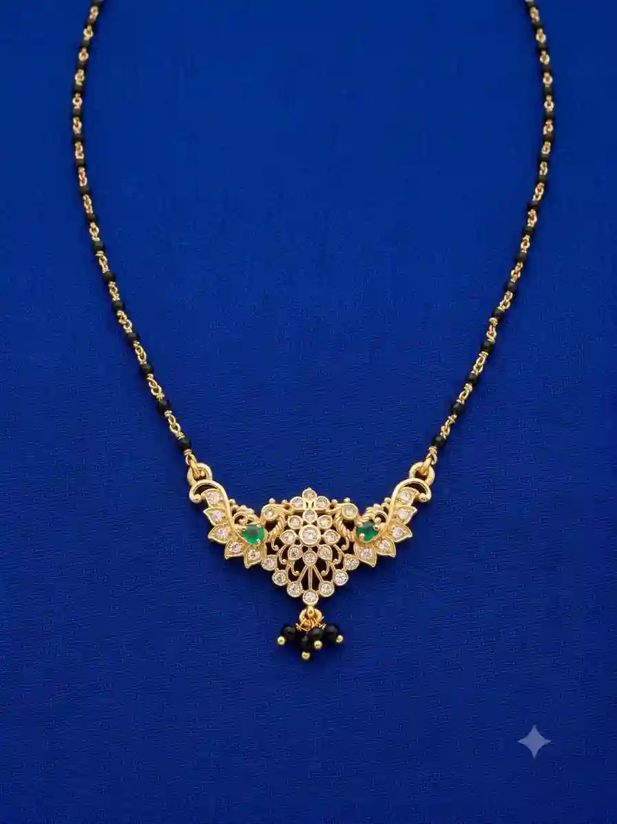Gold Plated CZ Mangalsutra with Black Beads