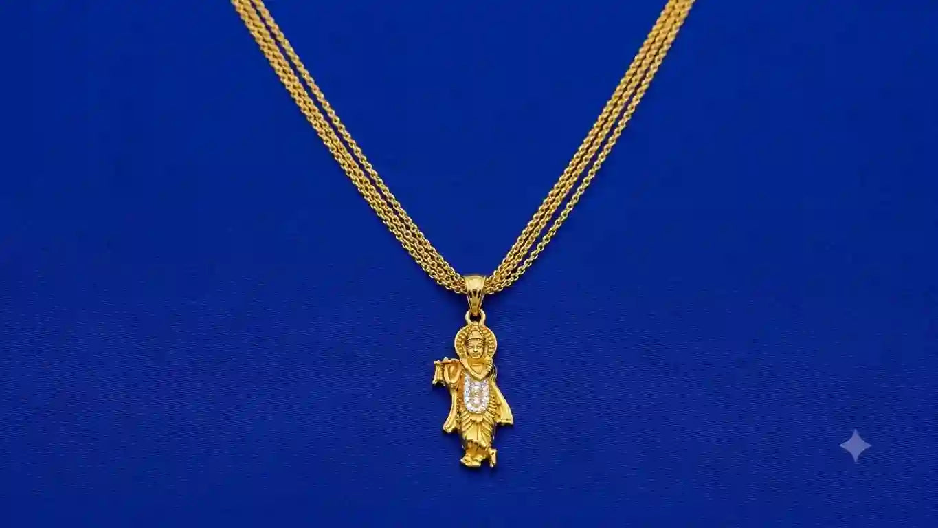 Gold Krishna Pendant Necklace – Triple Chain