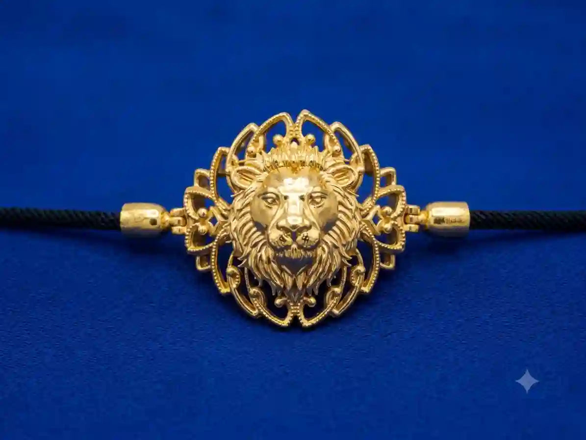 Gold Lion Head Bracelet – Royal Filigree Design on Black Cord