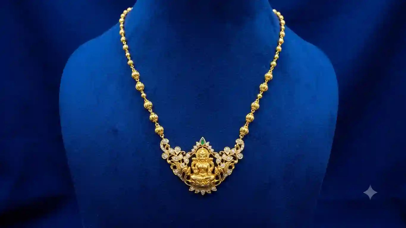 Lakshmi Temple Gold plated Necklace with Diamond Floral Motifs
