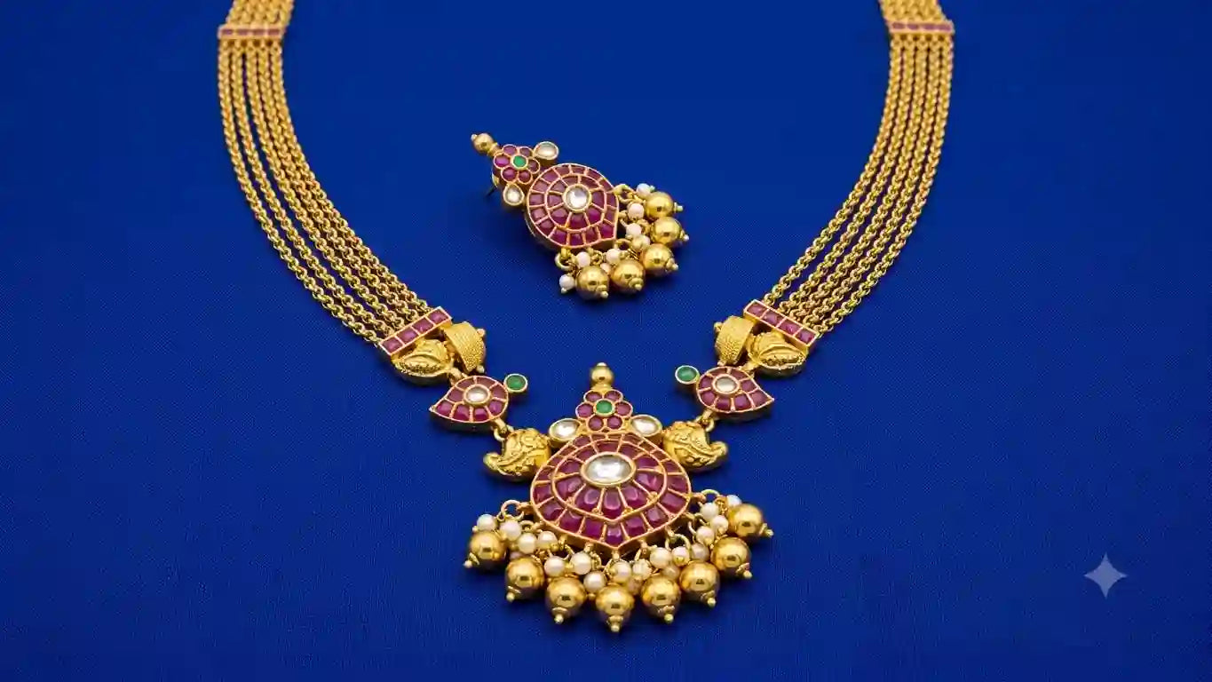 Kemp Kundan Gold Plated Necklace & Earring Set